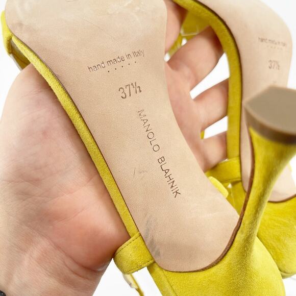 Manolo Blahnik Artaserse 105 Leather-trimmed Suede Sandals In Yellow IT 37.5 - Picture 11 of 12